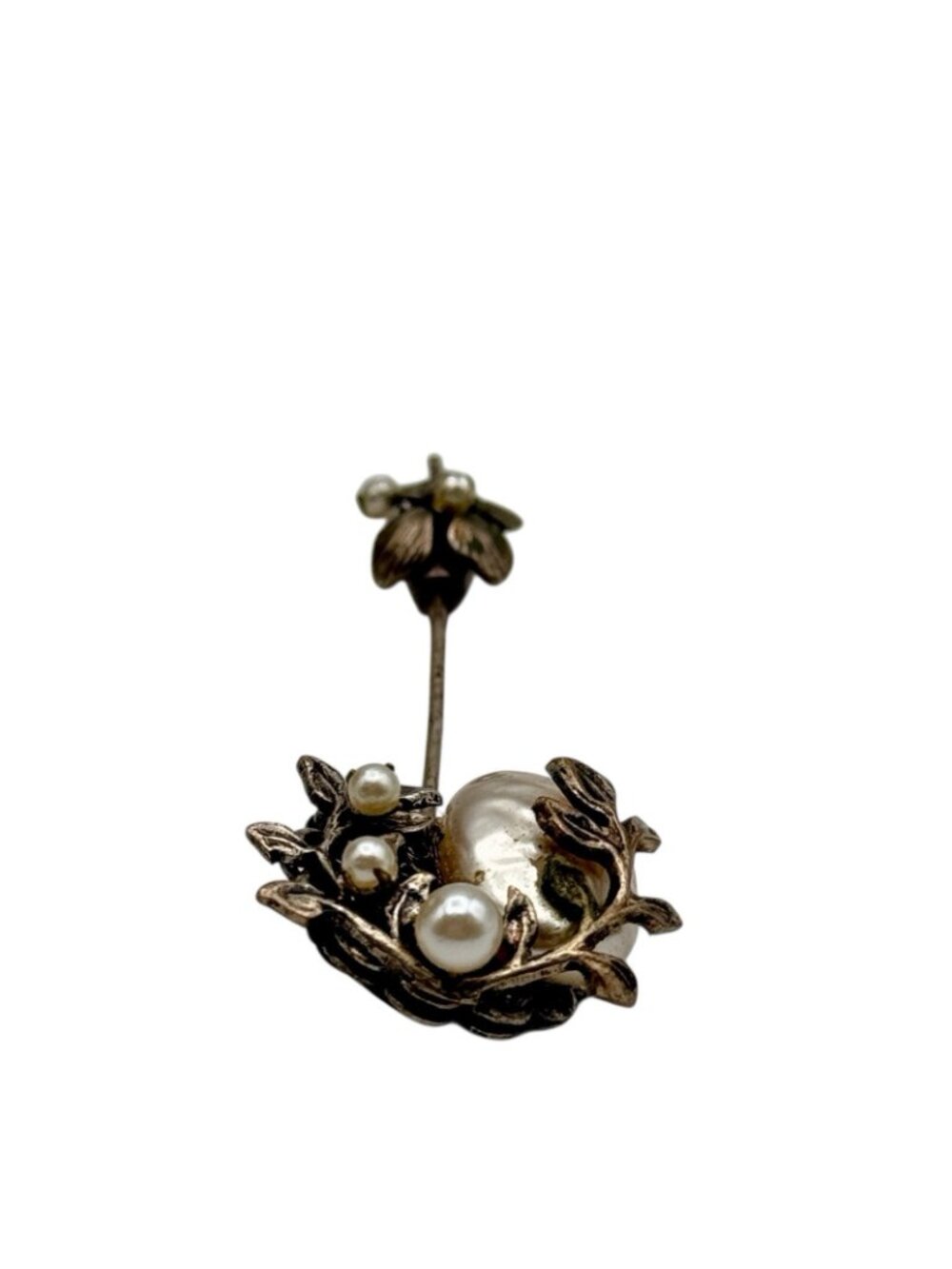MIRIAM HASKELL vintage signed stick pin antique brass faux baroque pearl flowers - Picture 4 of 11